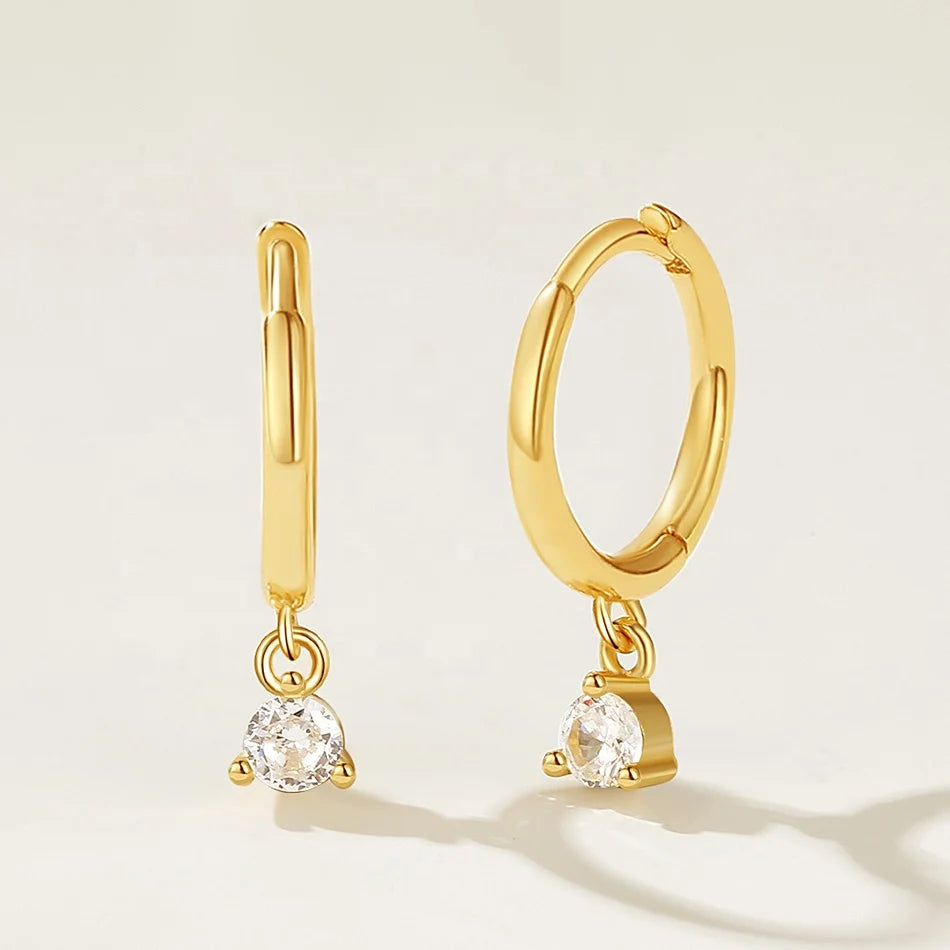 Nagosa Trendy Wholesale Jewelry 18k Gold Vermeil 925 Sterling Silver Round Cubic Zirconia Drop Hoop Earrings