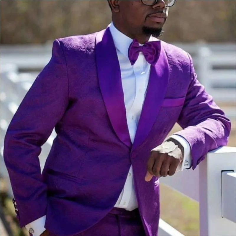 2025 New One Button Men Suits Tuxedos Groomsmen Shawl Lapel Groom Wedding Bridegroom Elegant Homme Groom Sets (Jacket+Pants)