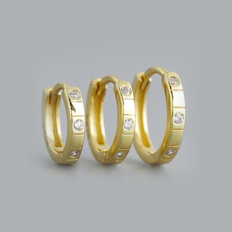 Wholesale 925 Sterling Silver Simple Stripes Huggie Earrings Romantic Punk Fashion Unisex Jewelry with Shiny Zircon Trendy Gifts