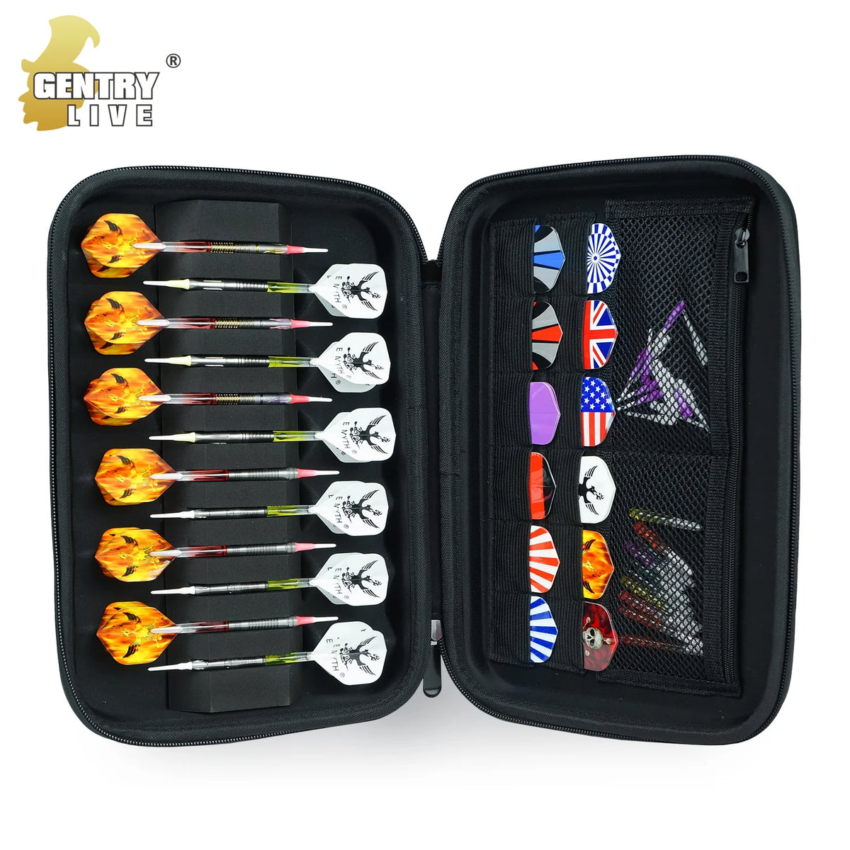 EVA/Nylon Black Dart Wallet Case for Darts 12-Piece Set & Accessories 32.5x23cm Customizable Logo Gentrylive Brand MegaBDM