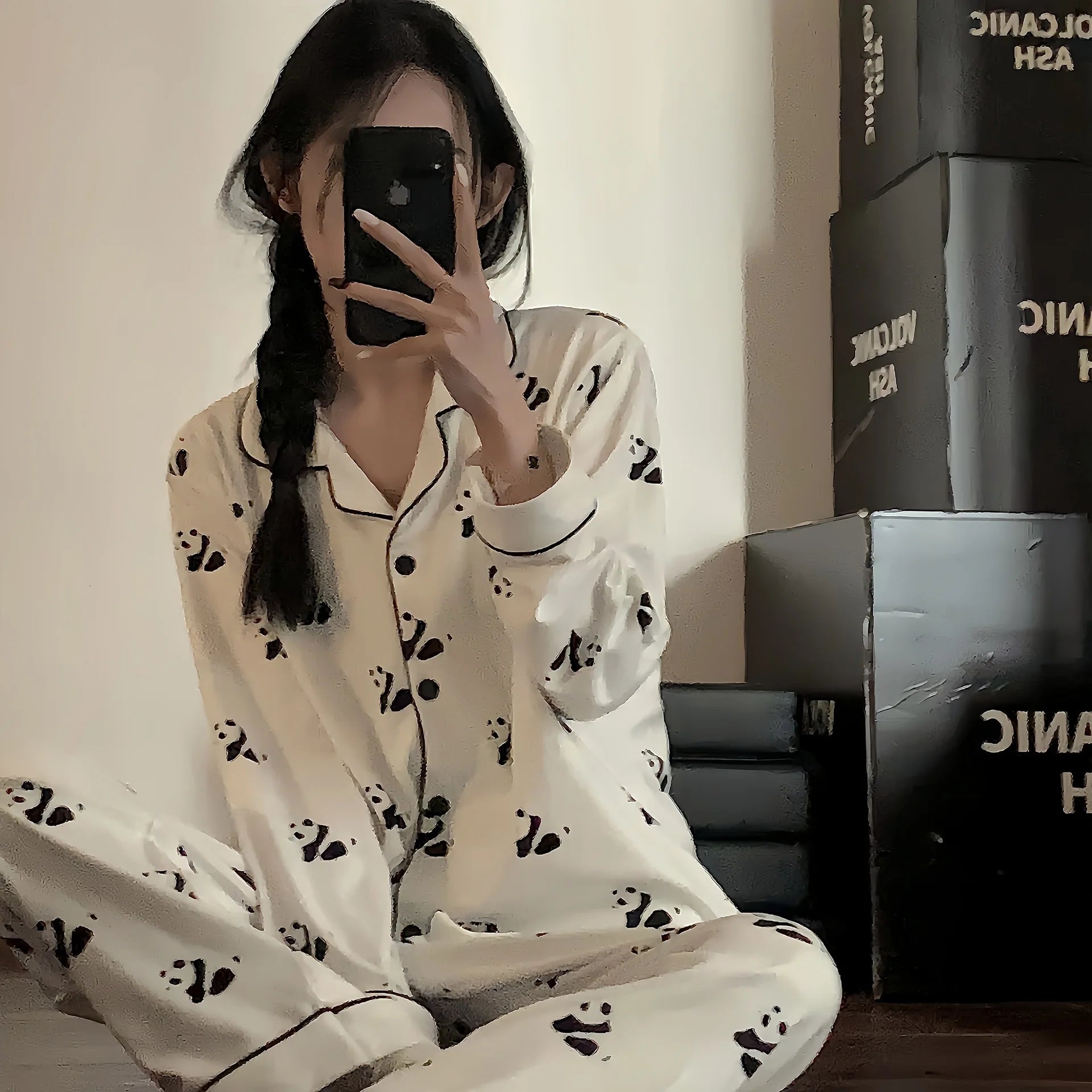 Women's Autumn and Winter Plush and Thick Insulation Long Sleeved Pajamas Thin Plush Loose Fitting Home Clothing Set