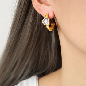 Minimalist Design Mini Heart Oval Zircon PVD Gold Plated Fashion Jewelry Stainless Steel Stud Earring for Women