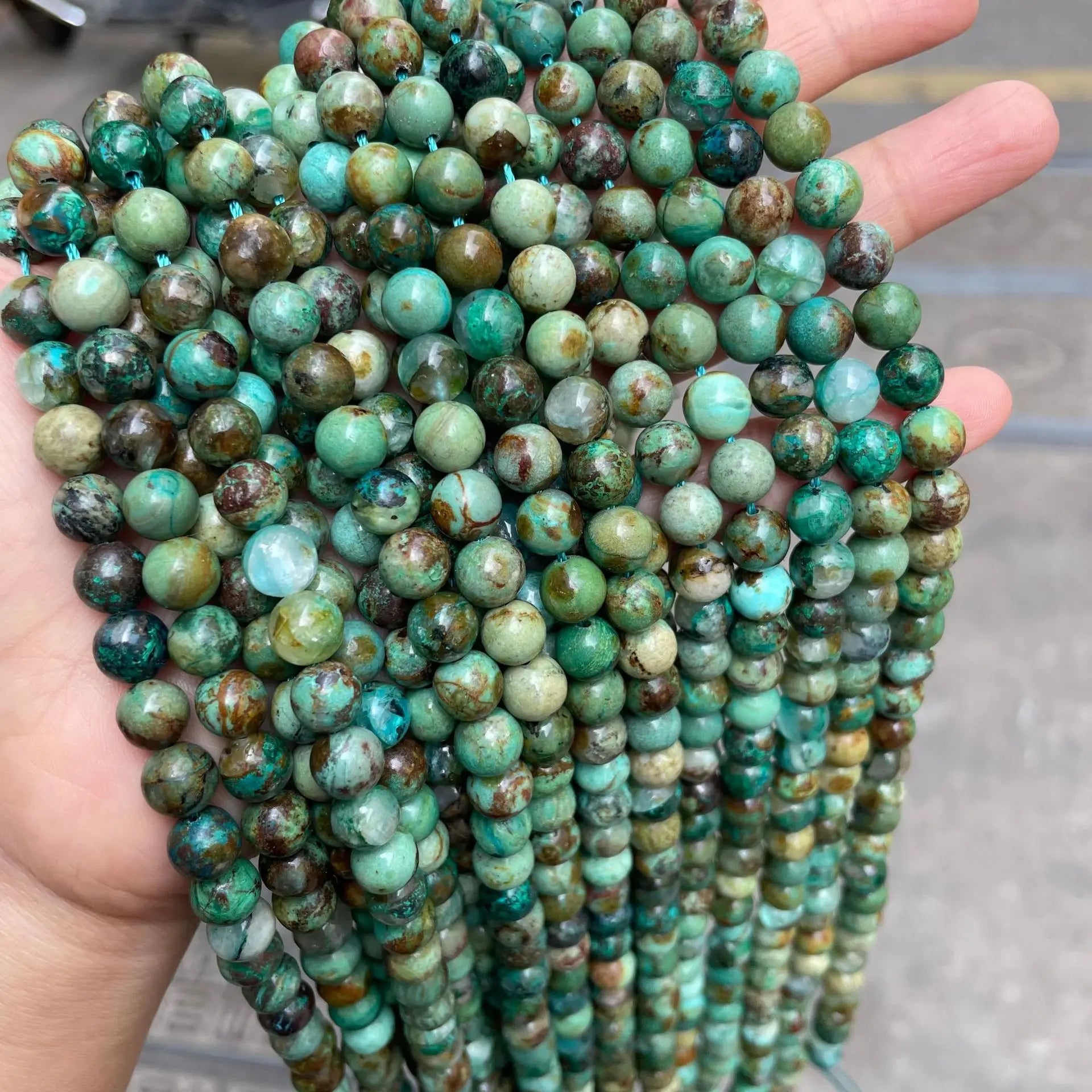 Natural Stone Phoenix Pine Loose Beads Green Patterned Round Strands Stone Beads for Bracelets Necklace Jewelry Making DIY