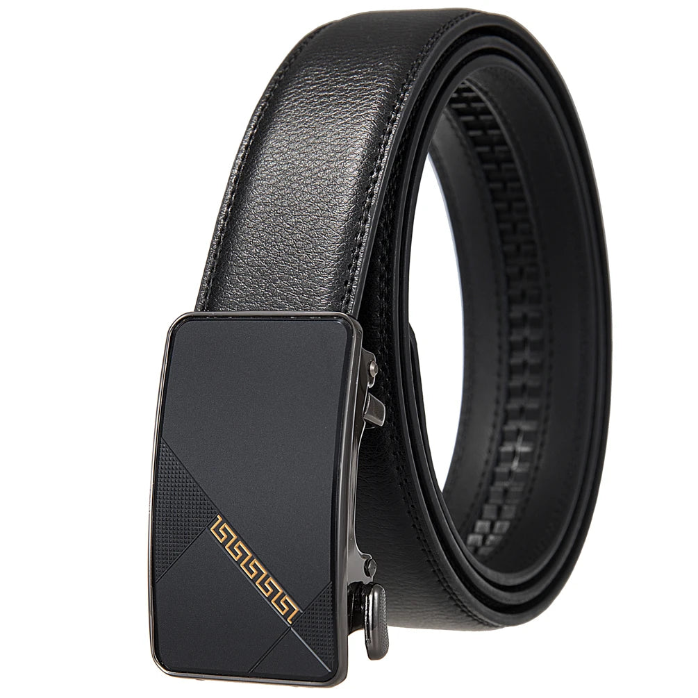 LY36-25643-1 Factory Selling Custom Logo Ratchet Men's Belt Adjustable Automatic Buckle Genuine Cowhide Leather Belt for Men