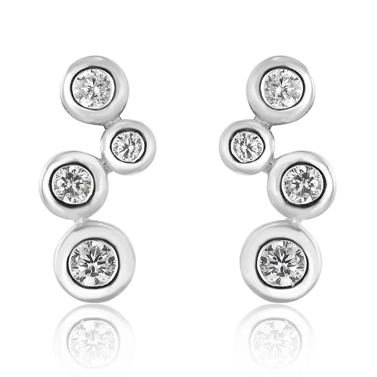 925 Sterling Silver Trendy Punk Style Stud Earrings White Gold Plated Diamond Zircon Fashionable Jewelry Party Chinese Design