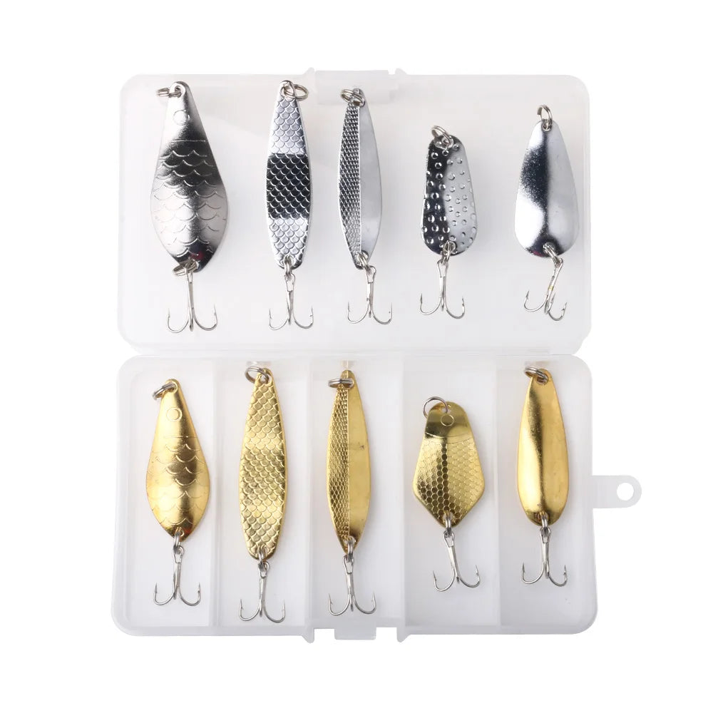 10pcs/box Mixed Colors Fishing Lure Set Spoon Metal Lure Kit Hard Bait Fresh Water Bass