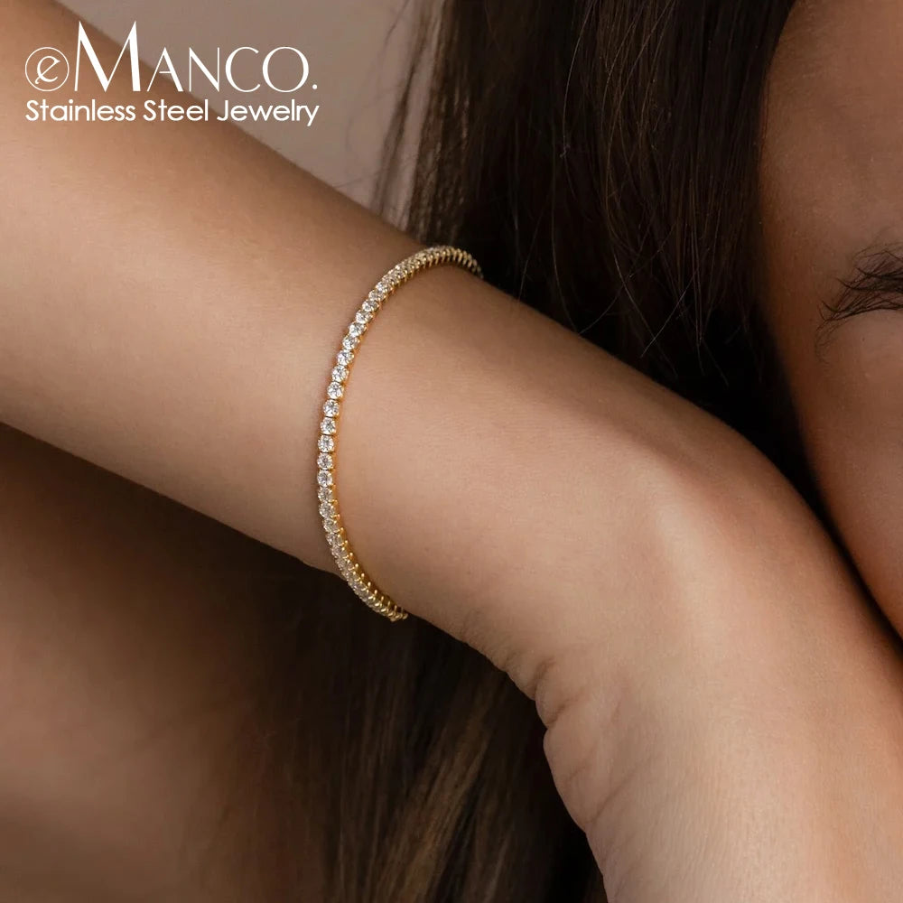 EManco Hot Sale Diamond Tennis Bracelet Stainless Steel Gold Plated Women's Hand Jewelry Wholesale