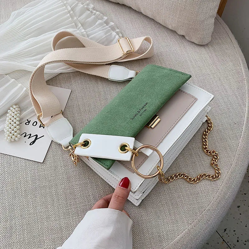 Trendy New Fashion Small Handbags Chain Shoulder Wide Strap PU Leather Crossbody Messenger Bags for Women