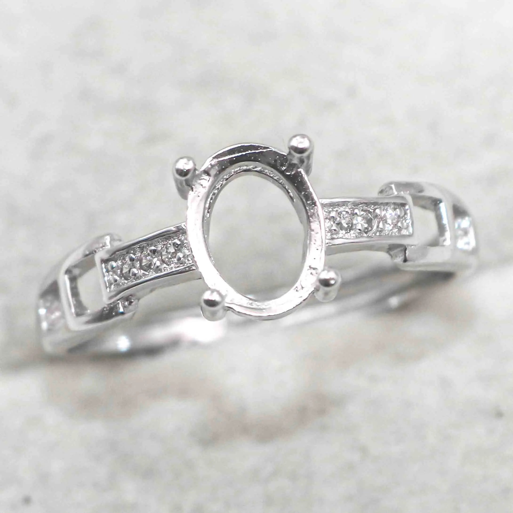 Sterling Silver 6*8mm Semi Mount Ring Empty Frame Blank Support Claw Setting S925 Base Holder Without Center Stone for DIY Inlay