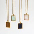 New Spring Double Side  Rectangle Natural Stone Lapis Lazuli Stainless Steel Pedant Necklace Waterproof  Fashion Jewelry