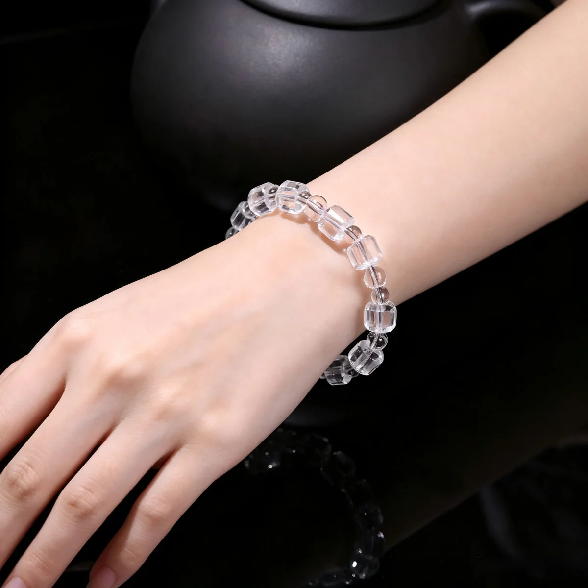 JD GEMS Wholesale Natural Faceted Clear Quartz Cube Bead Bracelet High Quality Healing Crystal Jewelry