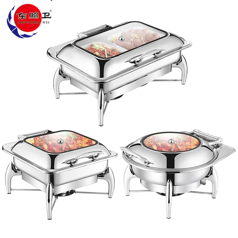 Stainless Steel Kitchen Equipment Supplies Luxury Chefing Dish Party Buffet Display Serving Chafing Dish 9.0L Food Warmer Set