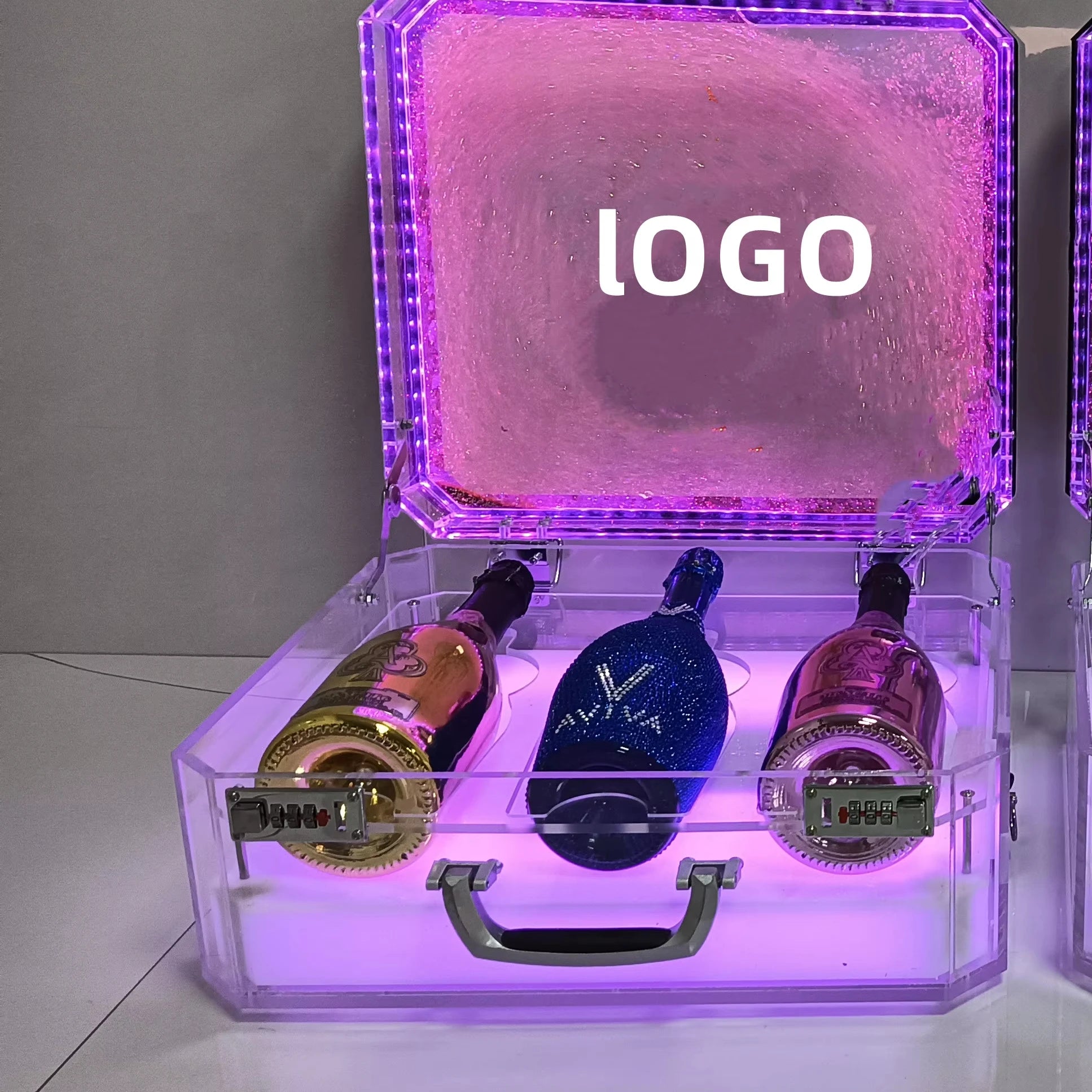 3 Bottles LED Bottle Presenter Display Box VIP ServiceBottle Glorifier Carry Suitcase for Bar Nightclub