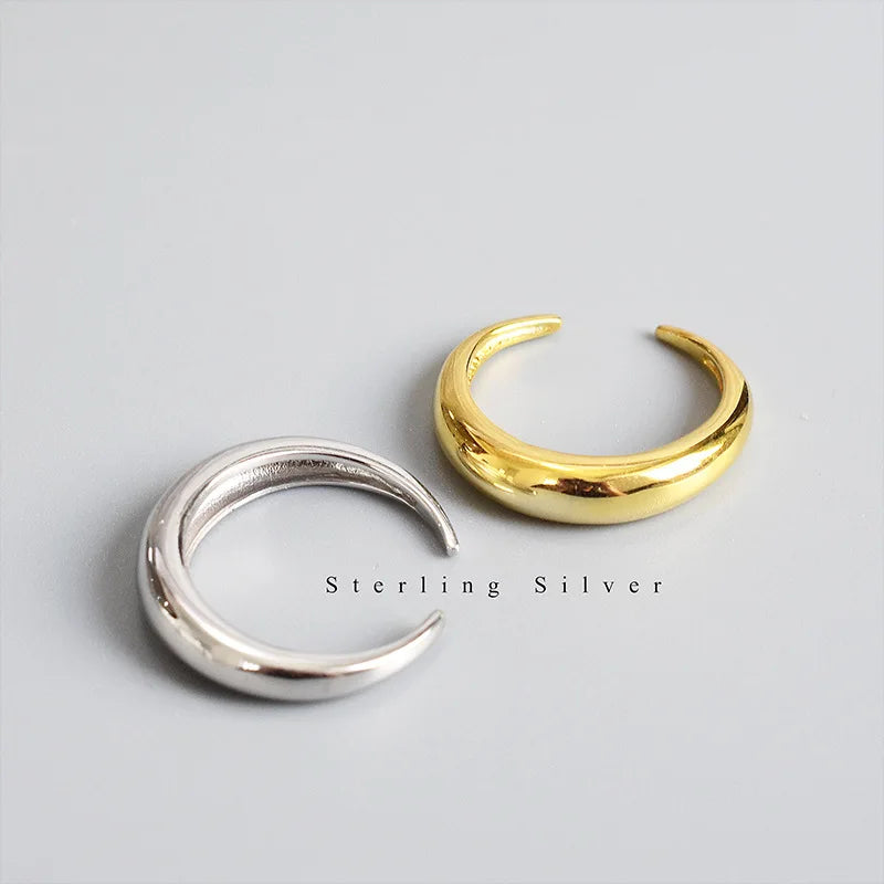 Minimalist Jewelry 18k Gold Plating 925 Sterling Silver Moon Shape Open Rings S925 Sterling Silver Moon Finger Ring for Girls