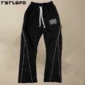 Vintage Custom Trousers 100% Cotton Heavyweight Jogger Drawstring Stacked Wide Leg Sweats Men Zipper Flared Sweat Pants Men