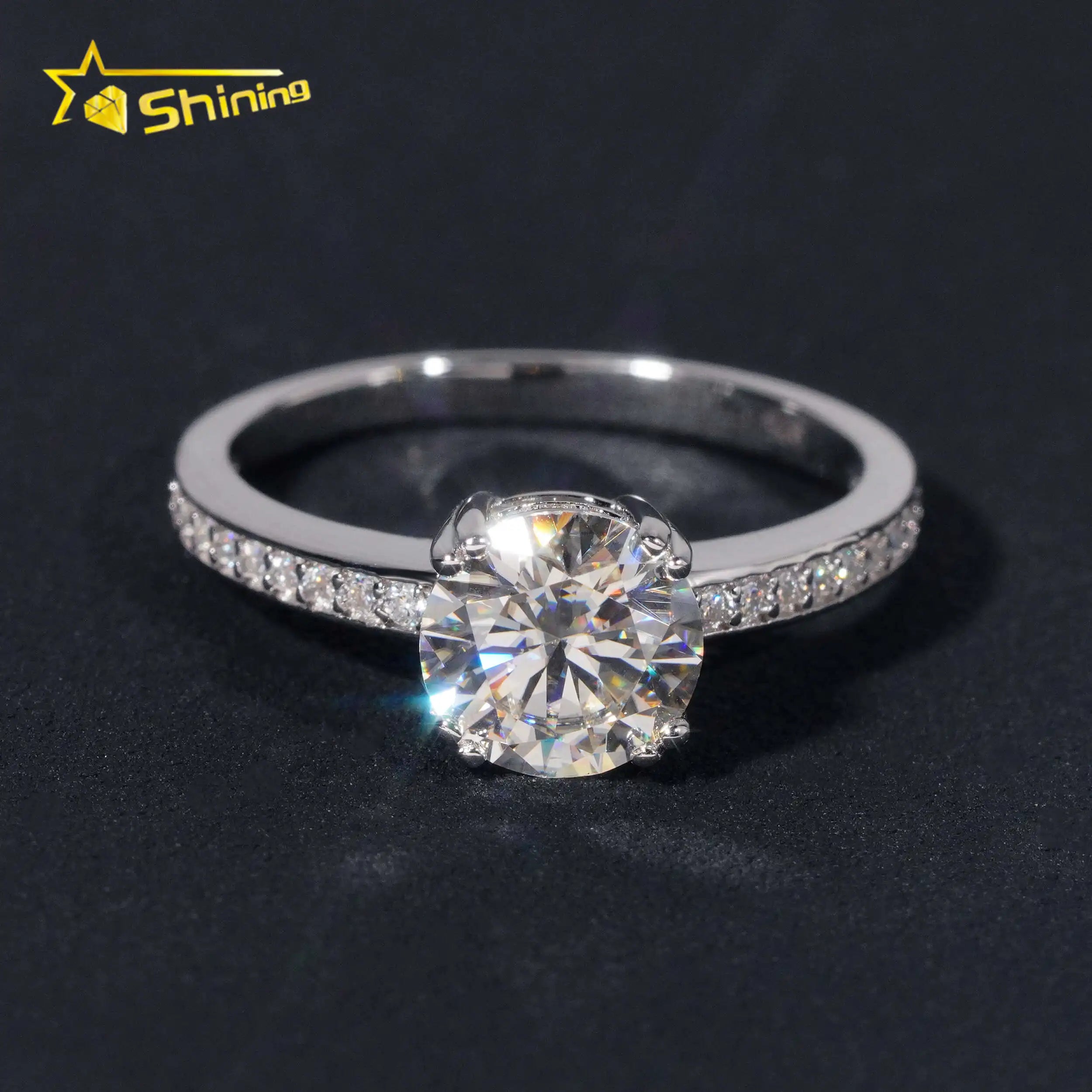 Wholesale 925 Sterling Silver Vvs Diamond Engagement Rings Women Brilliant Cut  7.5mm Gold Ring Women Rings Moissanite