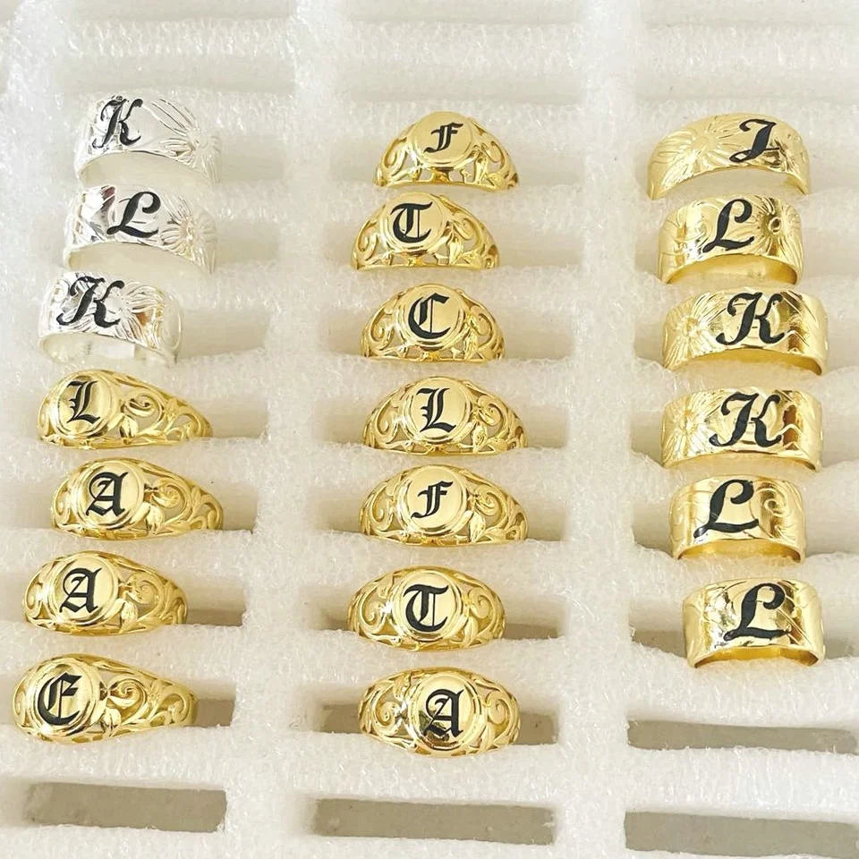 JX228 Personalized Name Ring Initial Letter DIY Gift Couple Wedding Engagement Jewelry Gold Hawaiian Jewelry Wholesale for Woman