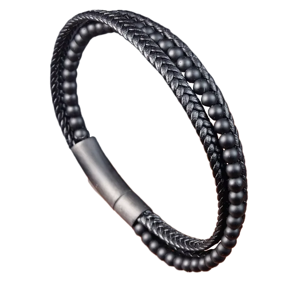 2024 New Fashion Stainless Steel Men Genuine Leather Bracelets High-Quality Bead String Bracelet Trendy Jewellery Accessories