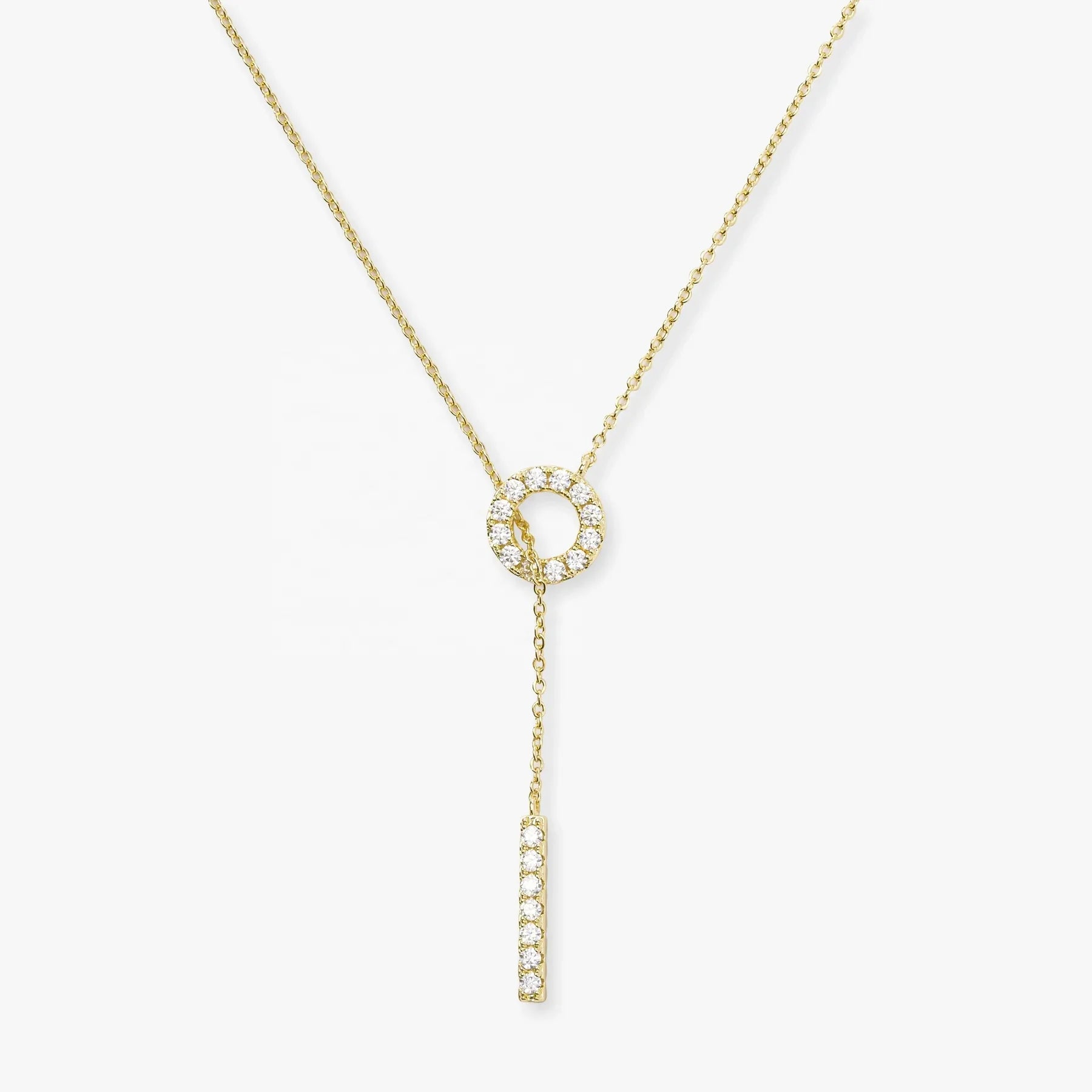 LOZRUNVE Jewelry 925 Sterling Silver Fancy American Diamond Lariat Necklace 18k Gold