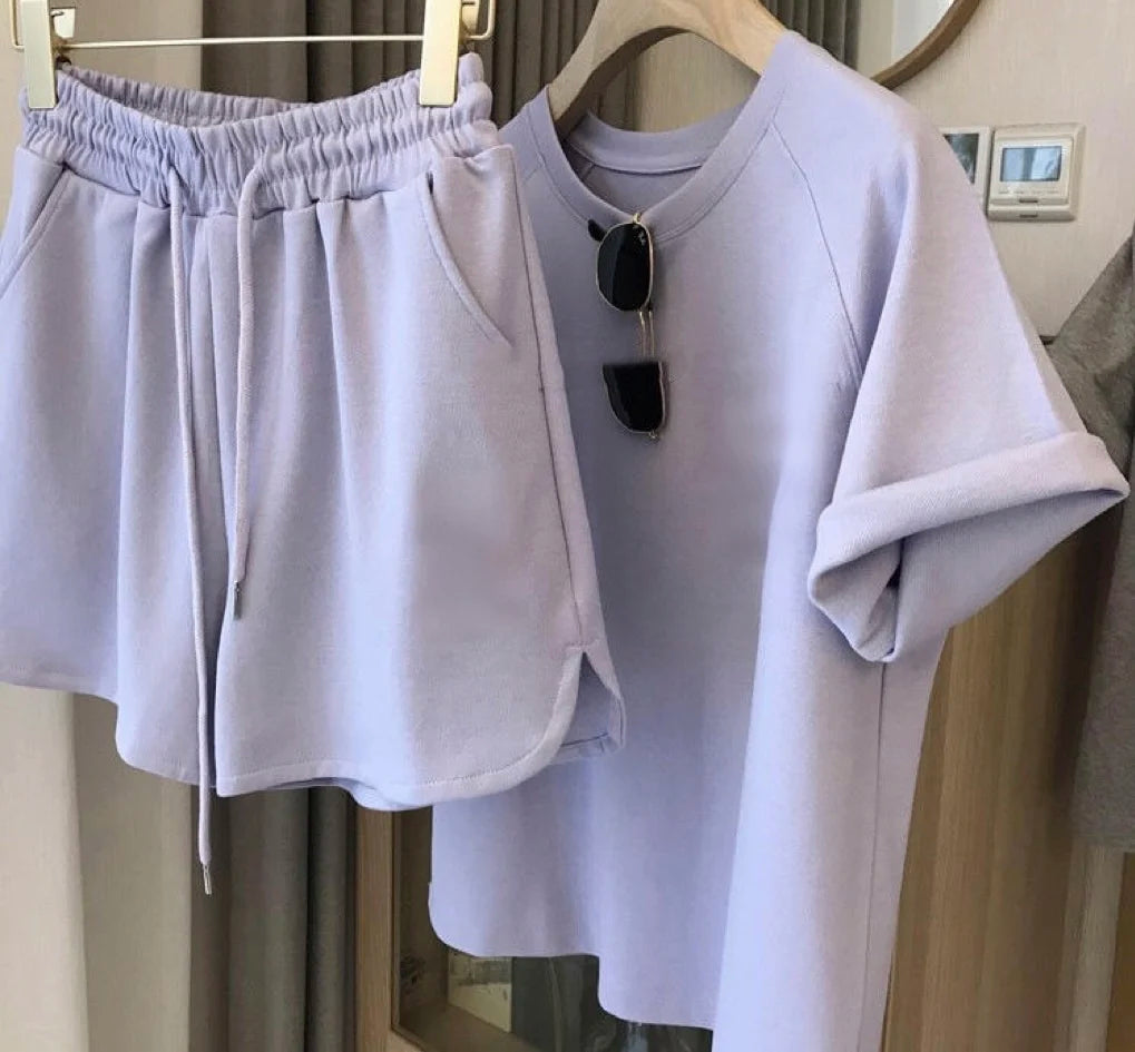 Alphabet Embroidery Fashion Casual Short Sleeve Shorts Two-piece Summer New Loose Simple Women's T-shirt Suits