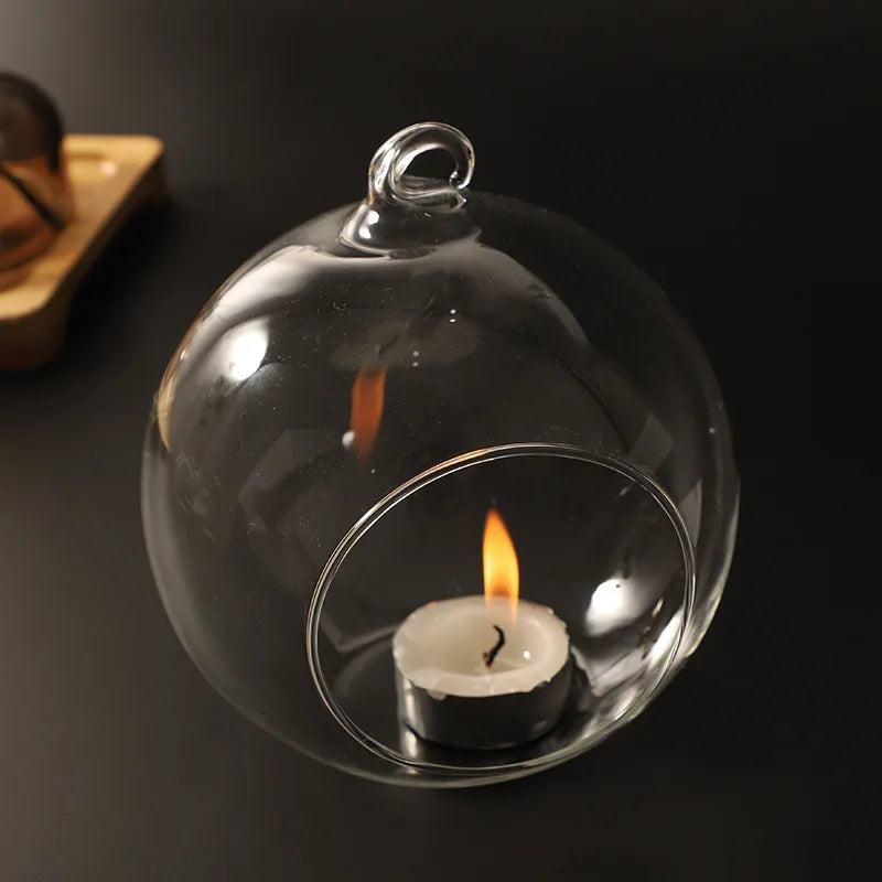 Creative Double Transparent Glass Handmade Eco-friendly Small Tea Light Holder Carved Easter Christmas Home Wedding Hanging