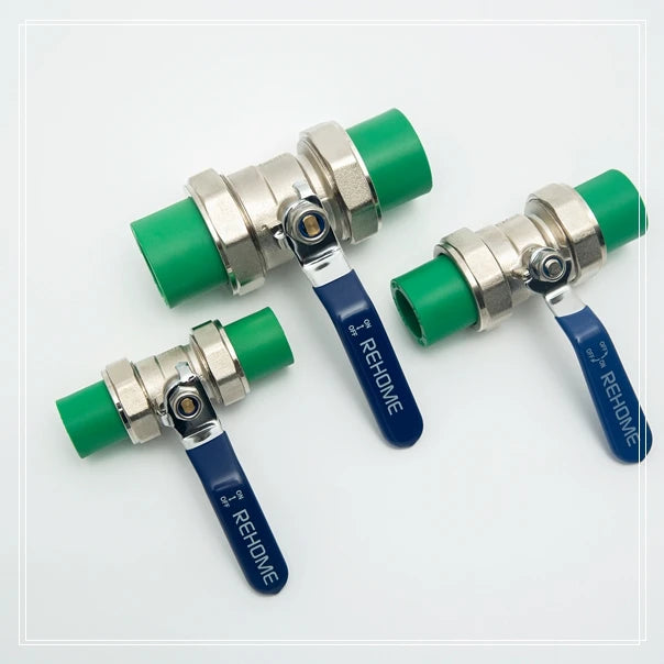 25mm Brass Body PPR Fitting Double Union On-Off Valve with Hot Melt Copper Ball Plastic Ball Valve with Handle Model Number PPR