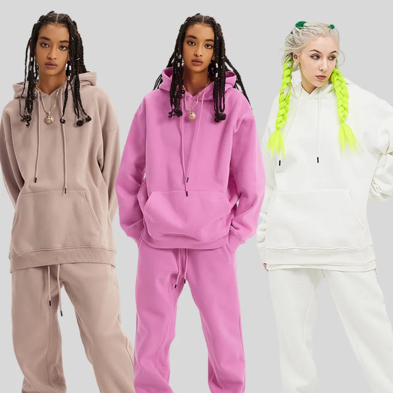 2023 Autumn Winter Hip Hop Fashion Brand Couple Fleece-Lined Thickened Printed Sweatshirt Suit Long Knitted Clothing