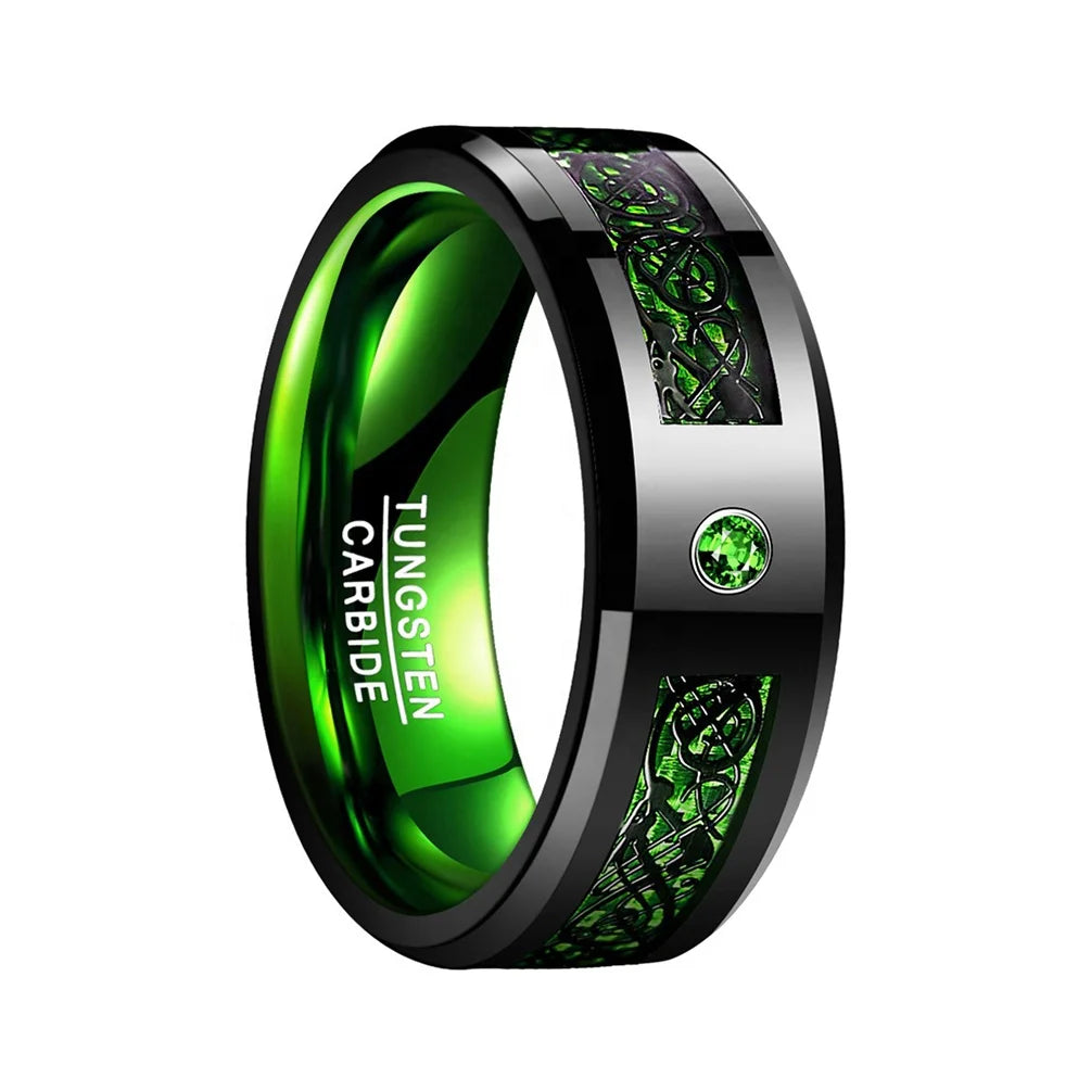 Alin Vintage Single Diamond Tungsten Carbide Ring Middle Eastern Green Color with Rose Gold Plating Classic Style Wholesale