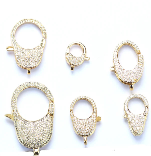 Wholesale Gold Plated Cubic Zirconia Micro Pave Springs Lock Brass Clasp for Necklace Lobster Clasps for Jewelry Making