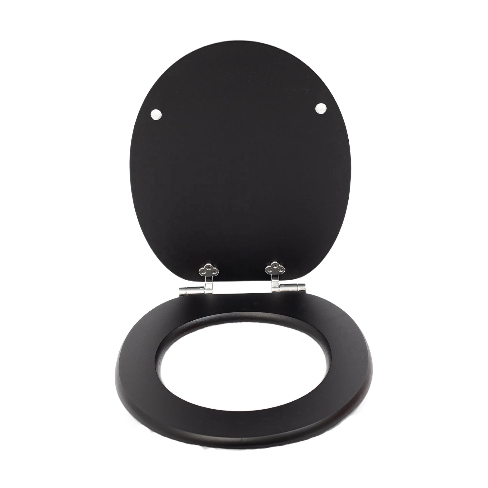 Modern Black Wood Round Closed Front Toilet Seat with Soft Close Function for Family Use MDF Design for Bathroom