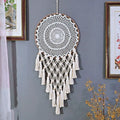 White Cotton Handmade Bohemian Boho Macrame Woven Wall Hanging Crochet Dream Catcher With Long Tassel