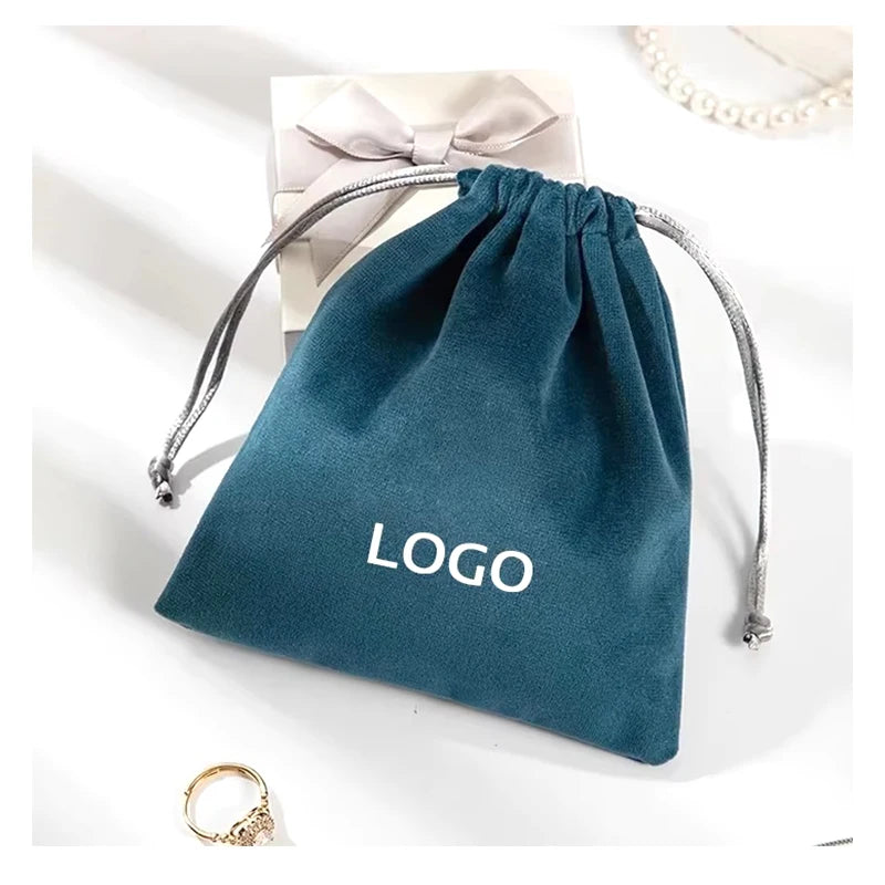 Custom Logo Printed Velvet Jewelry Pouch Bag With Gold Screen Printing Fashion Storage Drawstring Drawstring Luxury Packaging
