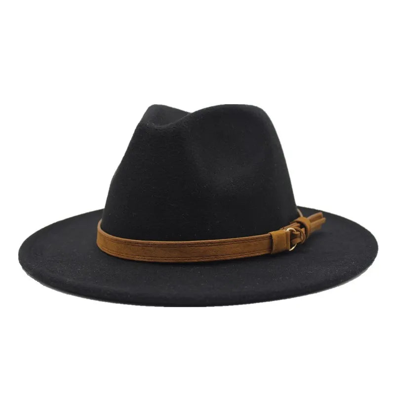 Autumn Winter New Imitate Wool Flat Black Fedora Hat Straight Edge Jazz Wide Brim Fedora Hats for Women