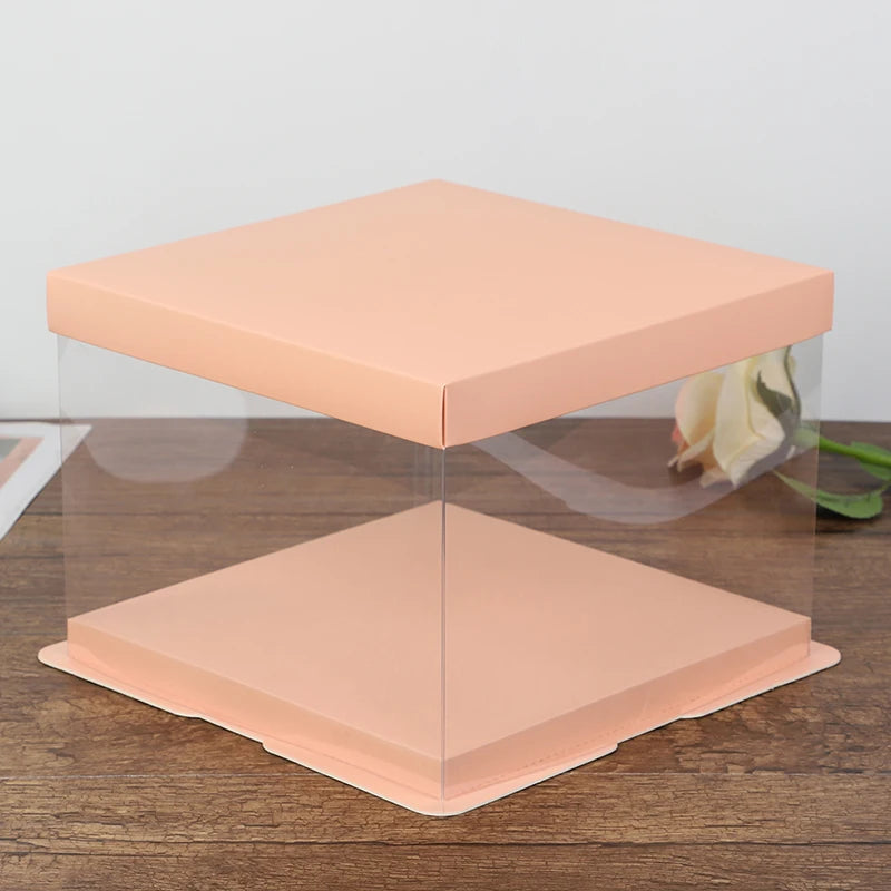 Clear Rose Bear Gift Box Pink Transparent Plastic Cake Box With Window