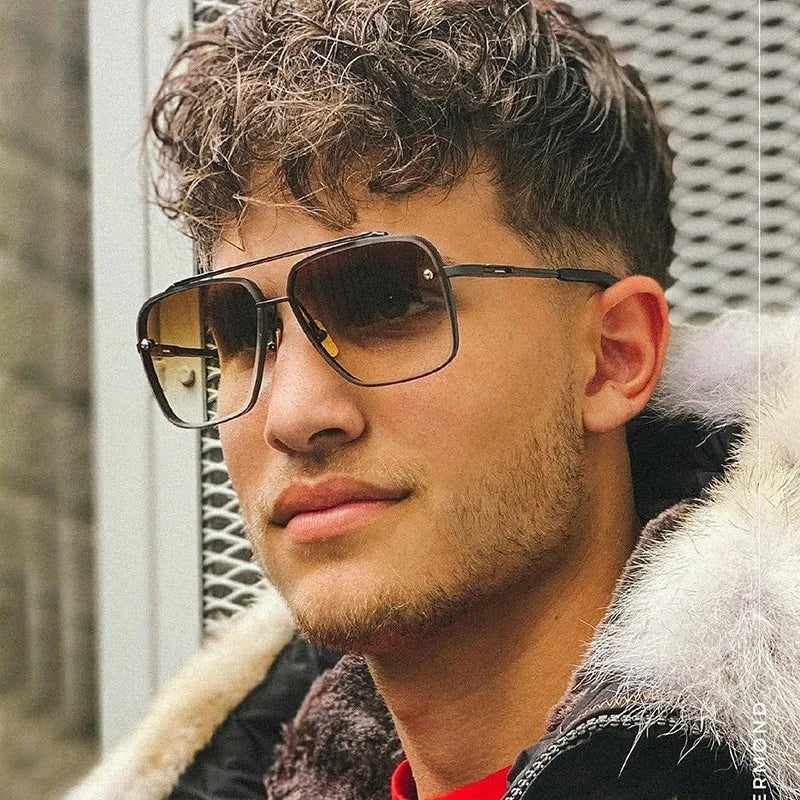 Qsky China Wholesale Men Metal Frame Cut Edge Sunglasses Gradient Color pilot Sunglass Over Size square Rimless Sunglasses Women