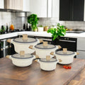 RTS 10-Piece Die Casting Marble Coating Casserole Set Wooden Bakelite & Silicone Rim for Soup & Stock Pots