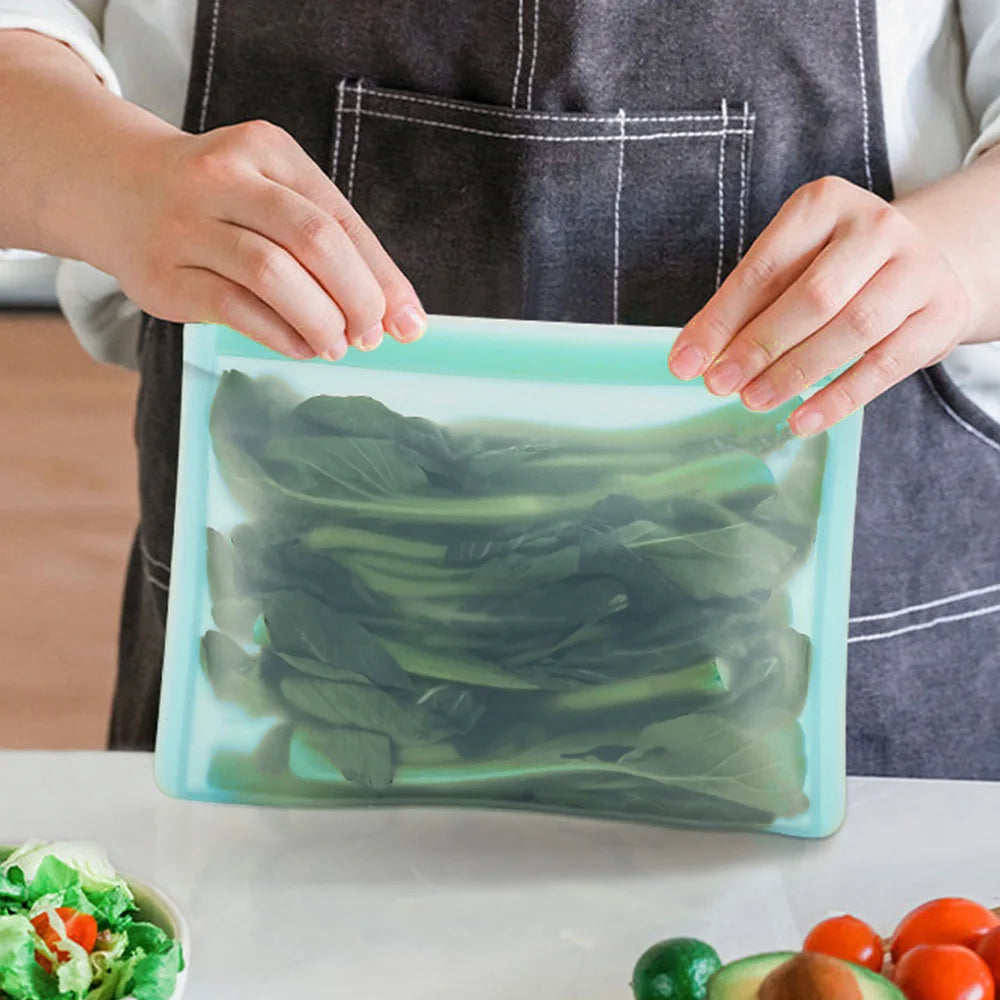 500ML1000MLBest Seller Leakproof Food Grade Sealable Reusable Fresh Reusable Silicone Food Storage Bag