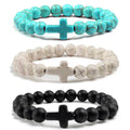 Yiwu Factory Turquoise Religious Cross Charm Yoga Beaded Multicolor 8 mm Natural Cross Stone Bracelet Pulsera De Piedra