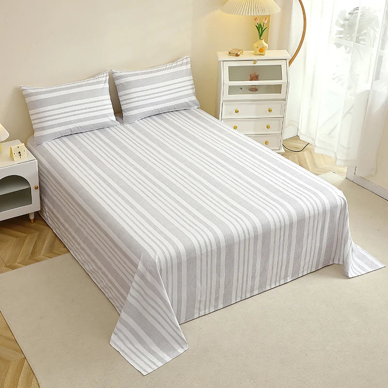 1 Flat Sheet and 2 Pieces 50x70cm Pillow Cases Set 168x224/206x244/229x259cm Printed Bed Sheet