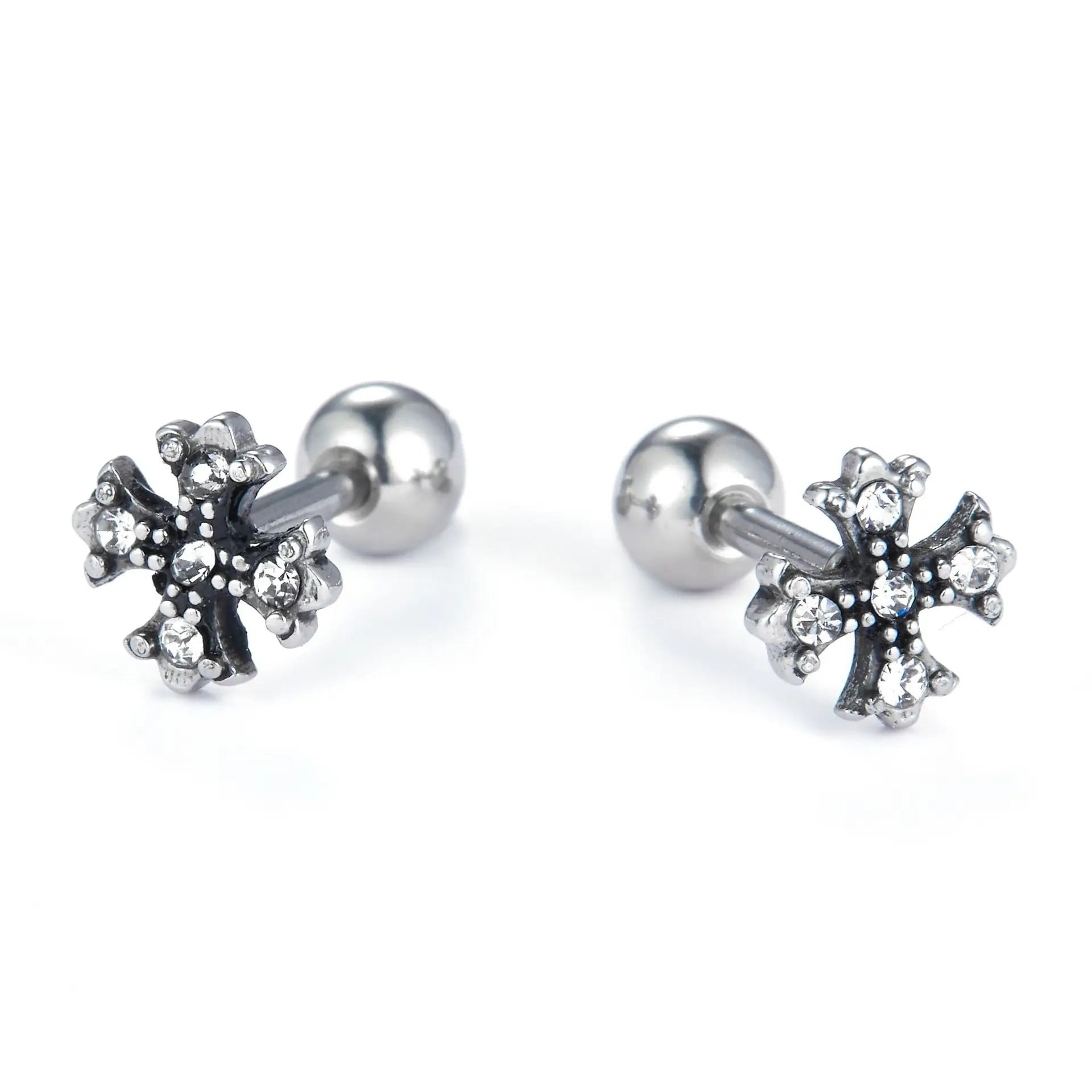 Wholesale Retro Light Luxury Hip-Hop Trendy Stainless Steel Earrings Men Woman Fashion Stud Christ Cross Zircon Jewelry