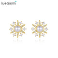 LUOTEEMI Jewelry Earing Lady Woman Fashion Stud Big Statement 2025 CZ Pave Hot Sale Pearl and Flower Earrings