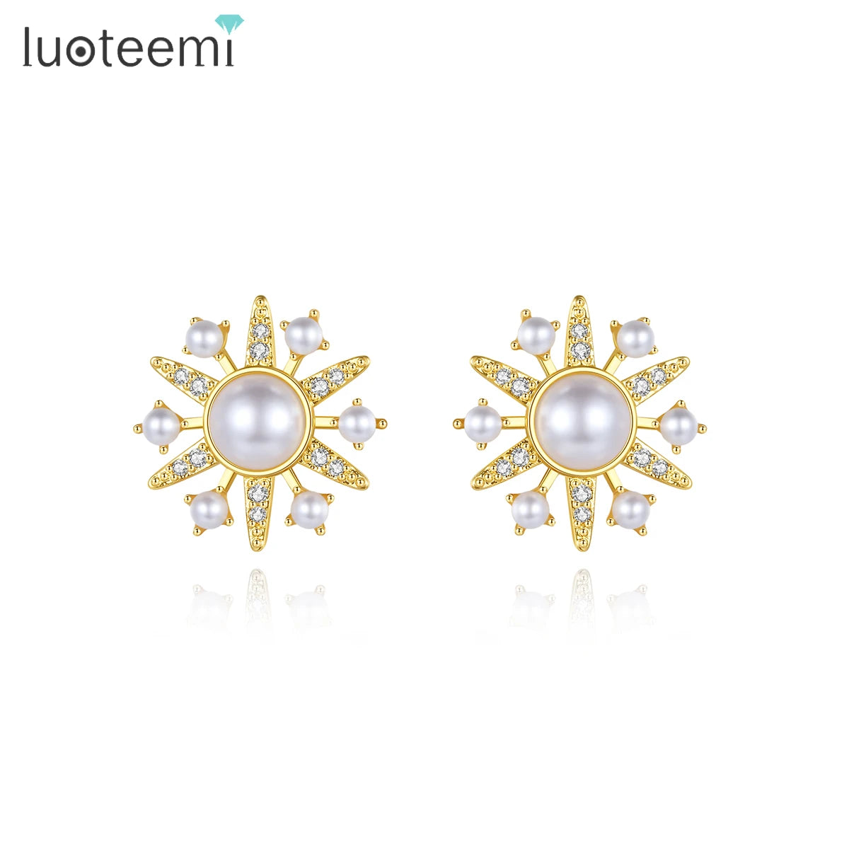 LUOTEEMI Jewelry Earing Lady Woman Fashion Stud Big Statement 2025 CZ Pave Hot Sale Pearl and Flower Earrings