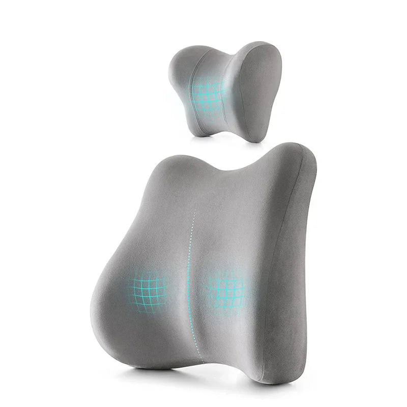 Car Back Cushion Waist Pillow Memory Foam Neck Support Breathable Car Headrest Lumbar Support Quilted Removable Washable