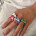 Fashionable Girls Thick Finger Ring Ins Trendy 3D Animal Colorful Acrylic Plastic Cute Frog Chunky Resin Rings Women