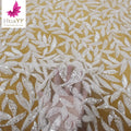 White Luxury Bridal Leaf Shape Tulle Sequins Lace Beaded Fabrics for European Wedding Dress  HY2060