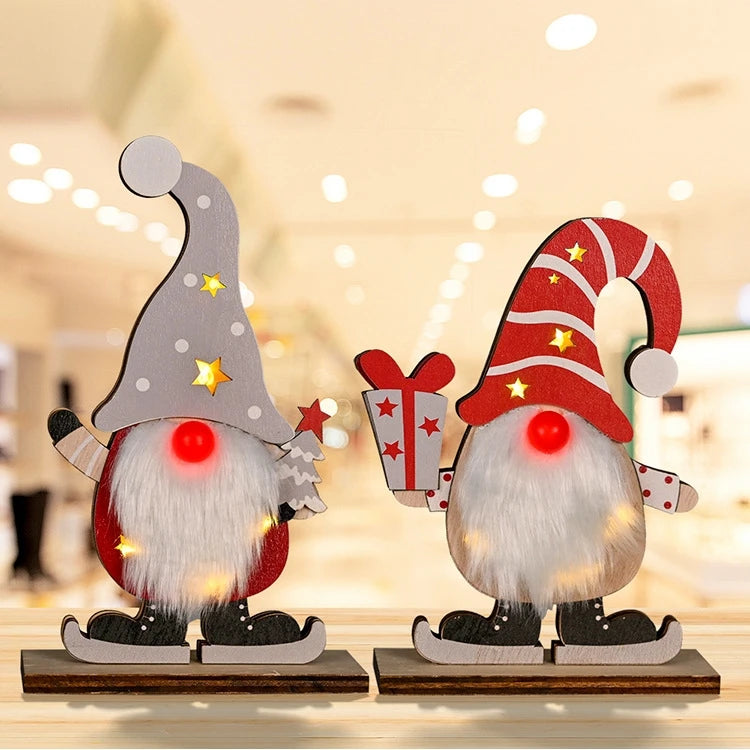 Factory Price LED Wooden Christmas Table Decoration Creative DIY Christmas Gift Ornament Xmas Tree Table Desk Decoration