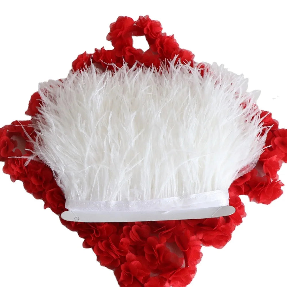 8-10cm Ostrich Feather Lace Fabric Trimming 55 Colors Natural Ostrich Feathers Fringe Dyed Cheap Accessory for Clothing Design MegaBDM