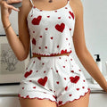 Hot Sales Factory  2024 Knitted Striped love Print Design Sweet Suspender Shorts Quick Dry Soft Pajamas Women Set Clothes