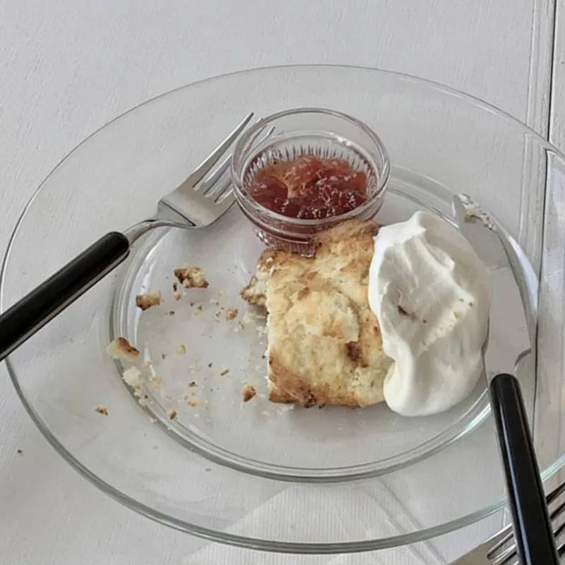 SOLHUI Clear glassware Small Round Shape Tempered Glass Dinner Serving Plate Daily Used Kitchenware in Home