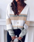 Deep V Neck Cardigan Striped Sweater Cropped Cardigan Knitwear Women Clothes Autumn Winter Cardigans Women Sweaters Knit Top